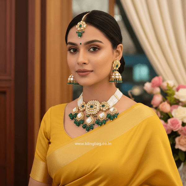 Emerald Aashi Kundan Jewellery Set
