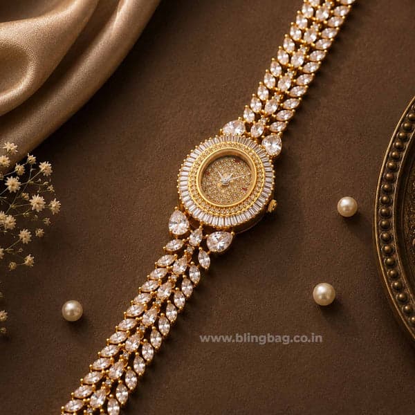 Ornahub Golden Annaa Zirconia Watch