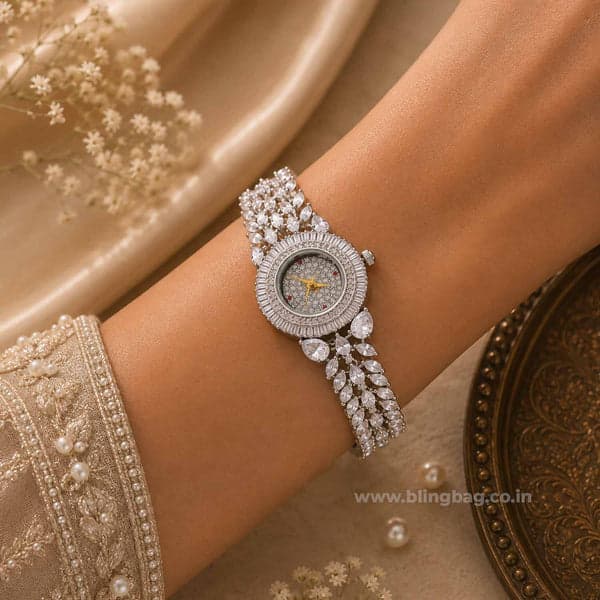 Ornahub Silver Annaa Zirconia Watch