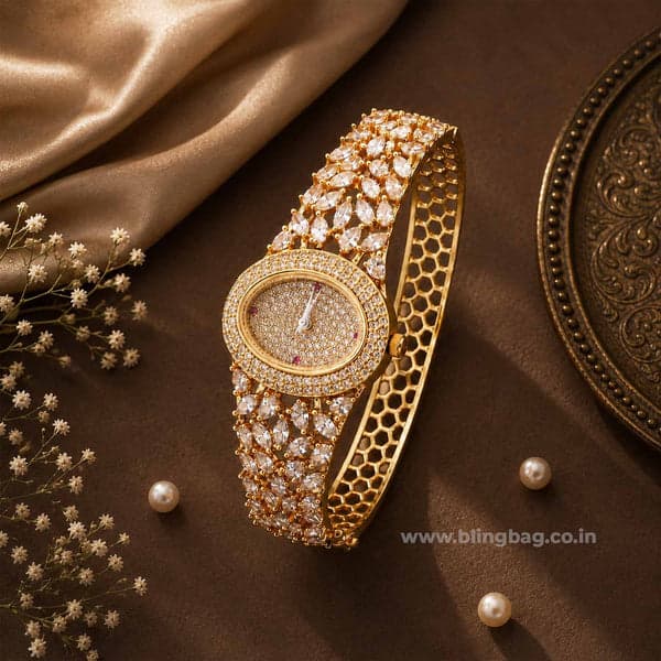 Ornahub Golden Ellaie Zirconia Watch