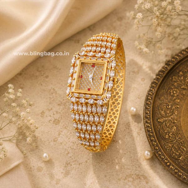 Ornahub Golden Juliaa Zirconia Watch