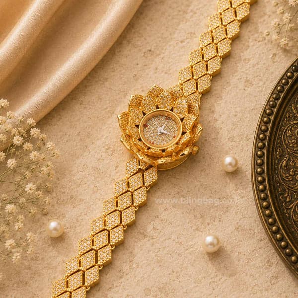Ornahub Golden Luciaa Zirconia Watch